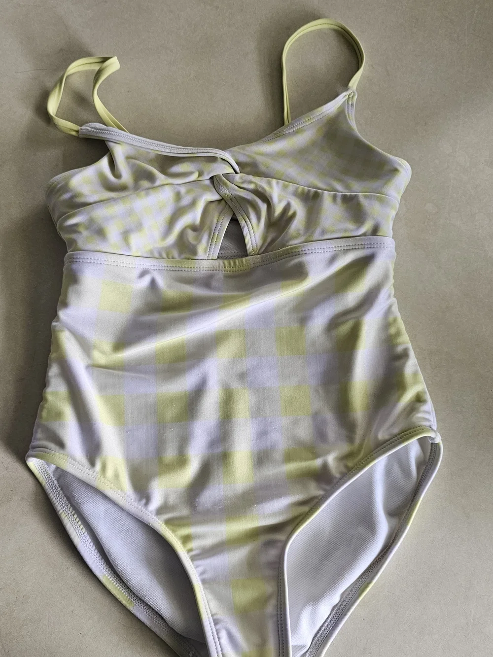 Girls' Twist-Front One-Piece Swimsuit in Soft Yellow Plaid